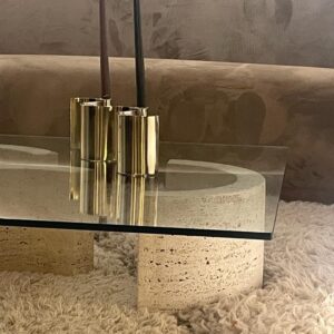 Travertine and glass table (circa 1970) - Image 3