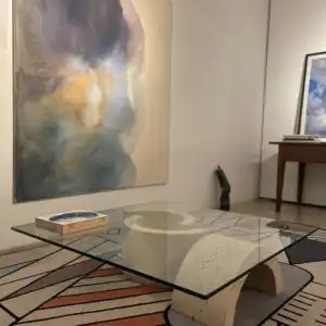 Travertine and glass table (circa 1970)