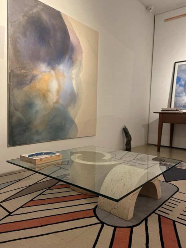 Travertine and glass table (circa 1970)